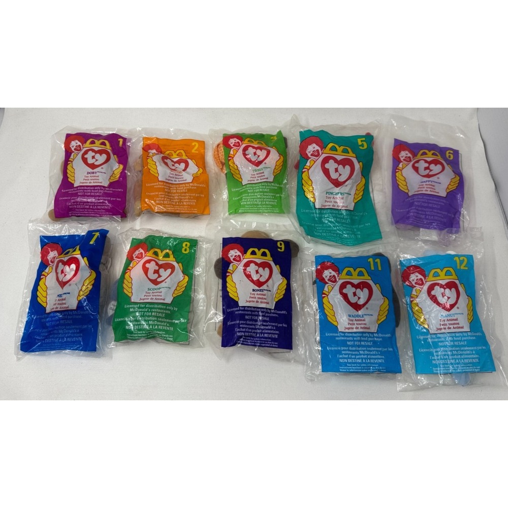 1993 Beanie Babies Lot of 10: (1, 2, 3, 5, 6, 7, 8, 9, 11, 12)